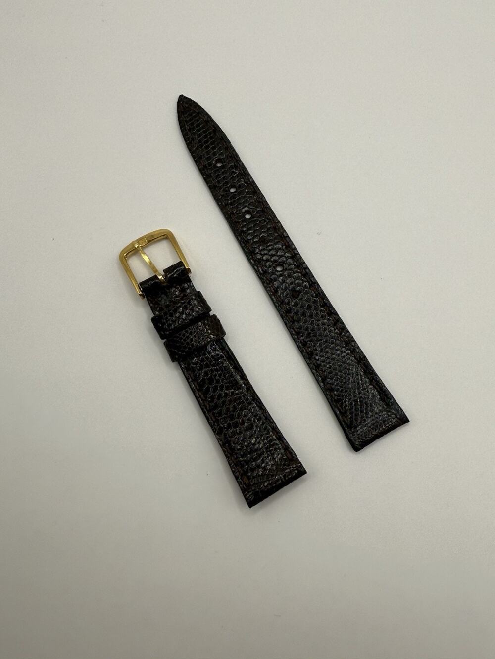 12mm KREISLER Genuine Lizard Brown NOS Vintage Watch Band & Gold-Tone Buckle